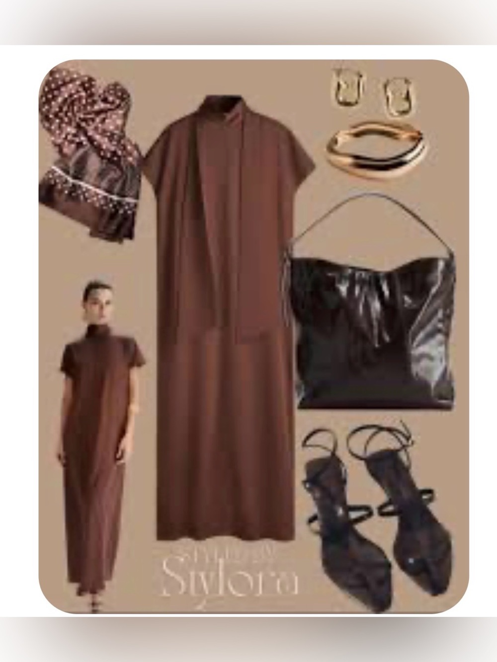 H&M Scarf Detail Dress Dark Brown 2 Sizes Available XS & L NWT - Picture 6 of 6